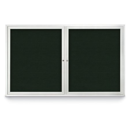 UNITED VISUAL PRODUCTS 96"x48" 2-Door Enclosed Outdoor Letterboard, Green Felt/Satin UV1162DDD9648-SATIN-GREEN